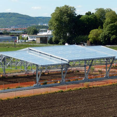 Cubierta ETFE cubriendo parcelas agrárias en Cance Inra