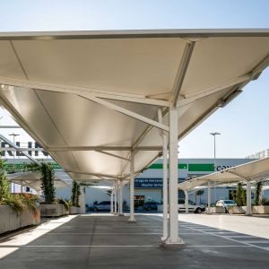PVC canopies in the Way Shopping Centre car park.
